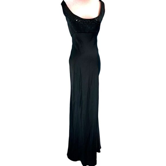 TAHARI Blk Silk Dress Long Special Occasion Holiday Party Sequins Across Bust 2 - Picture 1 of 11
